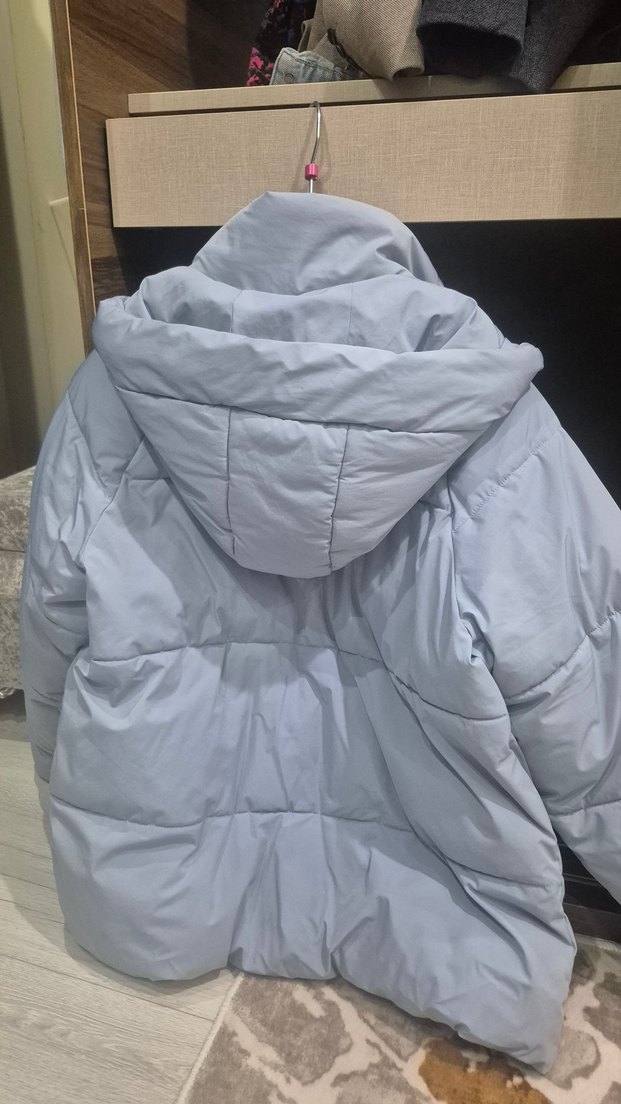 Mavi Midi Kadın Kışlık Mont Düğmeli - Görsel 3