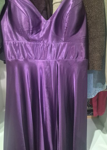 Uzun Mor Drapeli Askılı Abiye Elbise - Görsel 2