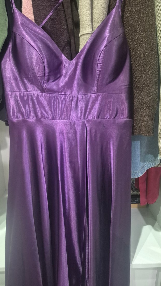 Uzun Mor Drapeli Askılı Abiye Elbise - Görsel 2