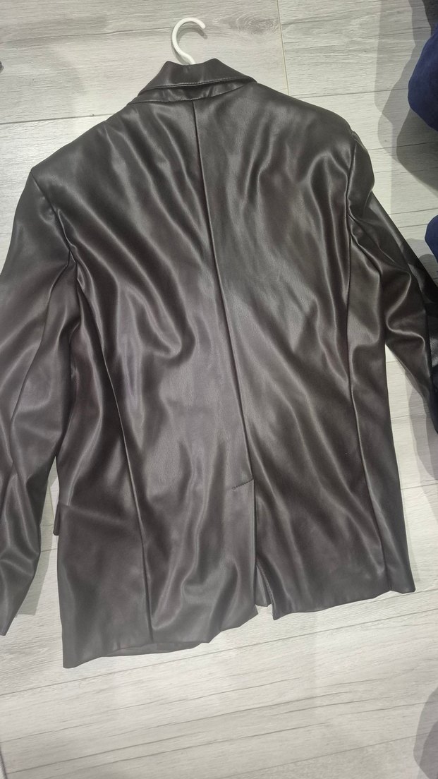 Düğmeli Kahverengi Deri Kadın Ceket - Görsel 3