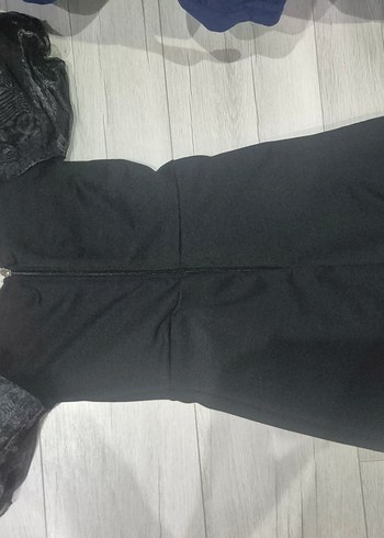 Siyah V Yaka Midi Gotik Elbise - Görsel 2