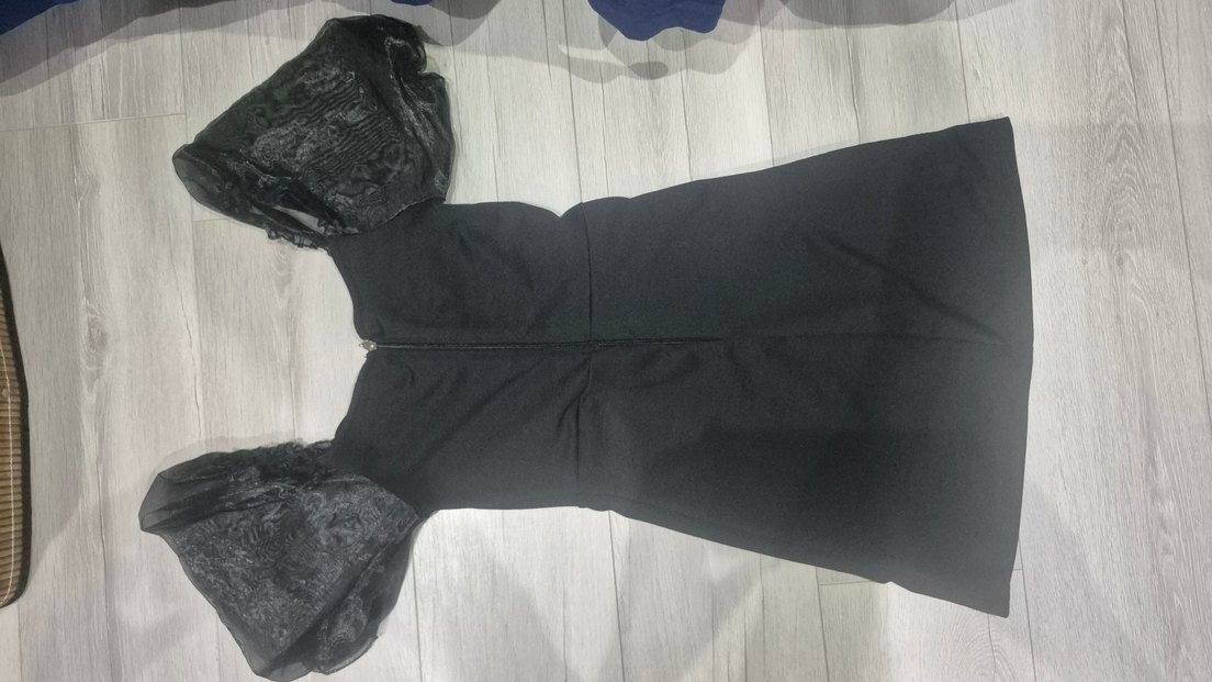 Siyah V Yaka Midi Gotik Elbise - Görsel 2