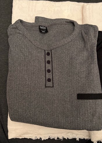 Gri Pamuklu Erkek alt üst gecelik takımı Xxl - Görsel 2