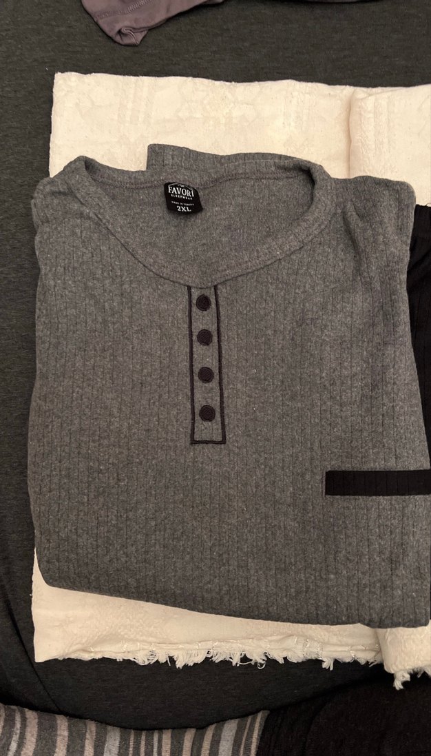 Gri Pamuklu Erkek  alt üst gecelik takımı Xxl - Görsel 2