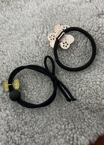 Siyah Elastik Taşlı Saç Tokası Seti ve bileklik - Görsel 2
