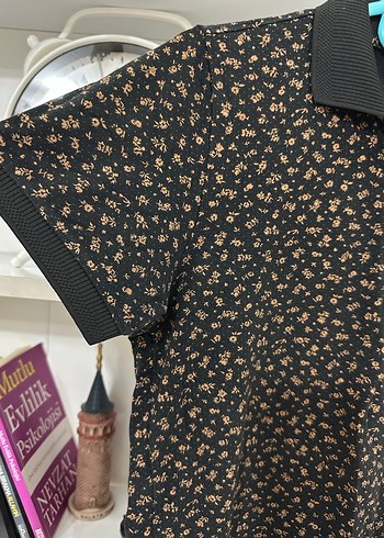 Siyah ,Desenli Kısa Kollu Polo Tişört - Görsel 2