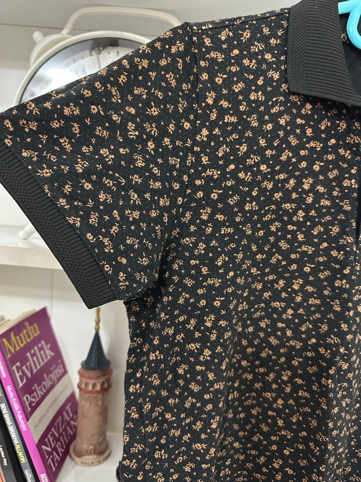 Siyah ,Desenli Kısa Kollu Polo Tişört - Görsel 2