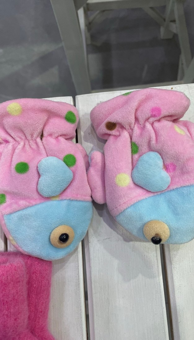 Nakışlı ve Örgü Pembe Kız Eldivenleri - Görsel 2