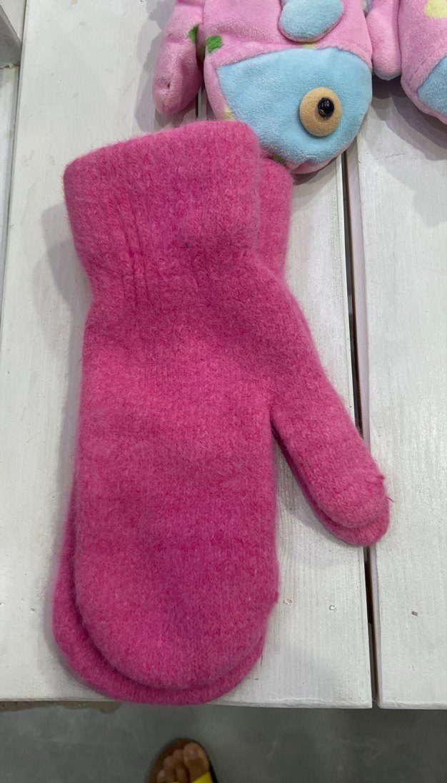 Nakışlı ve Örgü Pembe Kız Eldivenleri - Görsel 3