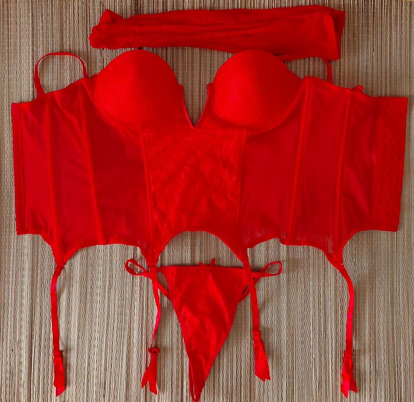 Kırmızı Midi Büstiyer ve Tanga Takımı - Görsel 2