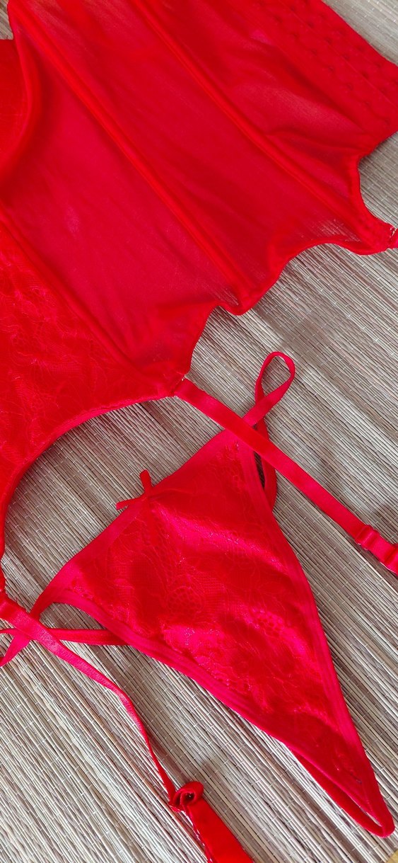 Kırmızı Midi Büstiyer ve Tanga Takımı - Görsel 3