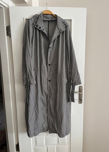 Gri Uzun Keten Trençkot - Görsel 2