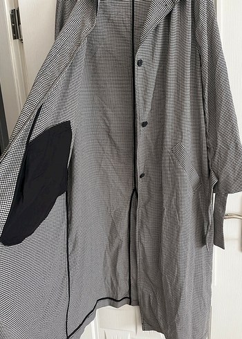 Gri Uzun Keten Trençkot - Görsel 3