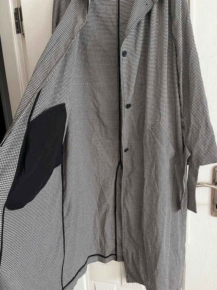 Gri Uzun Keten Trençkot - Görsel 3