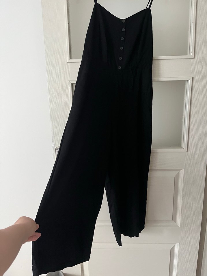 Siyah Düğmeli Keten Uzun Tulum - Görsel 3