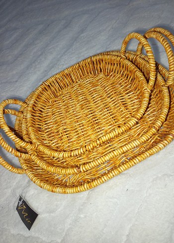 Parlak Sarı Hasır Sepet Seti