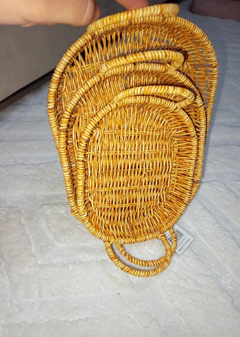 Beden Parlak Sarı Hasır Sepet Seti