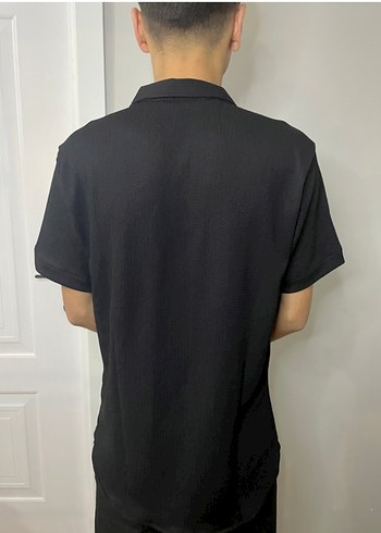 Siyah Kısa Kollu Keten Erkek Gömlek - Görsel 2