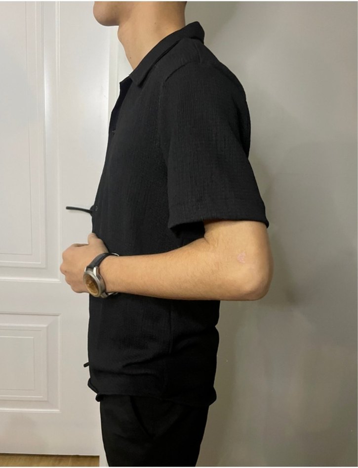 Siyah Kısa Kollu Keten Erkek Gömlek - Görsel 3