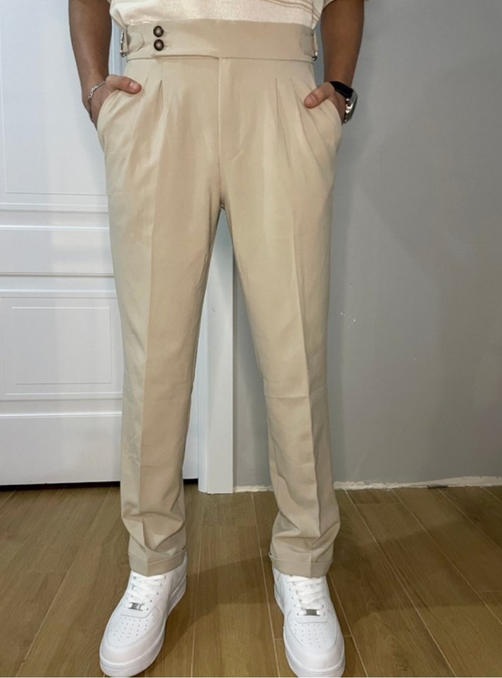 Bej, Kuşaklı Erkek Keten Pantolon - Görsel 4