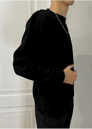 Siyah Minimalist Erkek Triko Kazak - Görsel 3