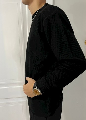 Siyah Minimalist Erkek Triko Kazak - Görsel 4