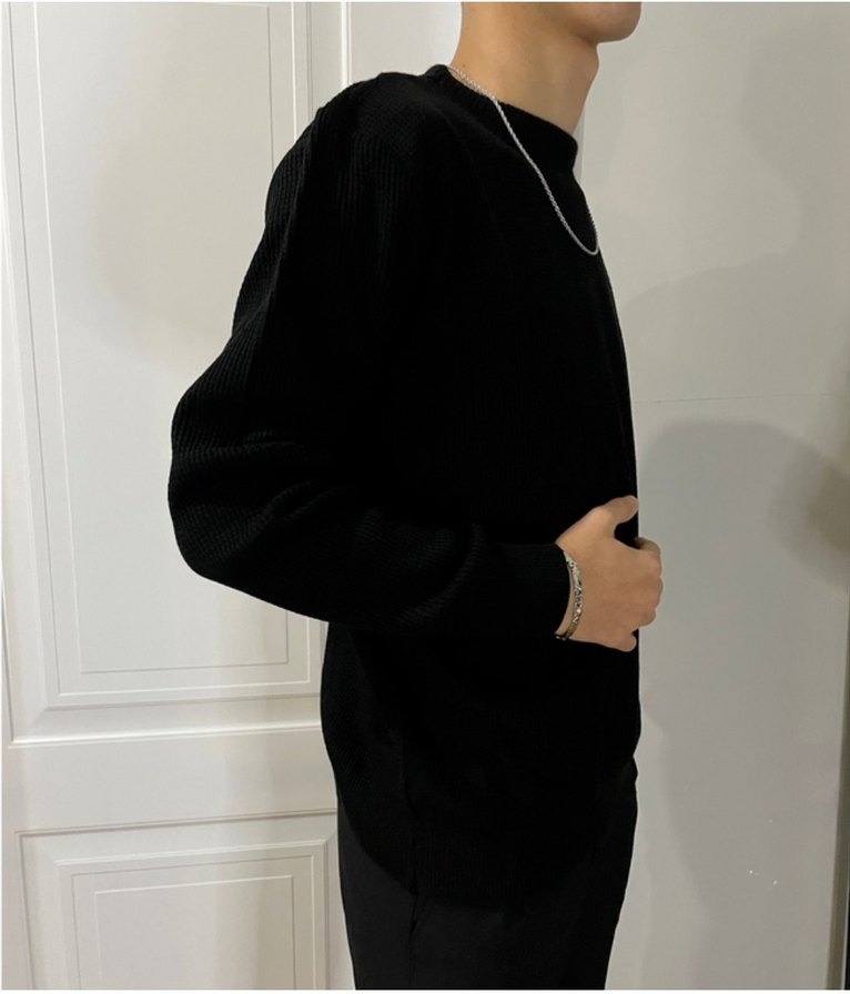 Siyah Minimalist Erkek Triko Kazak - Görsel 3