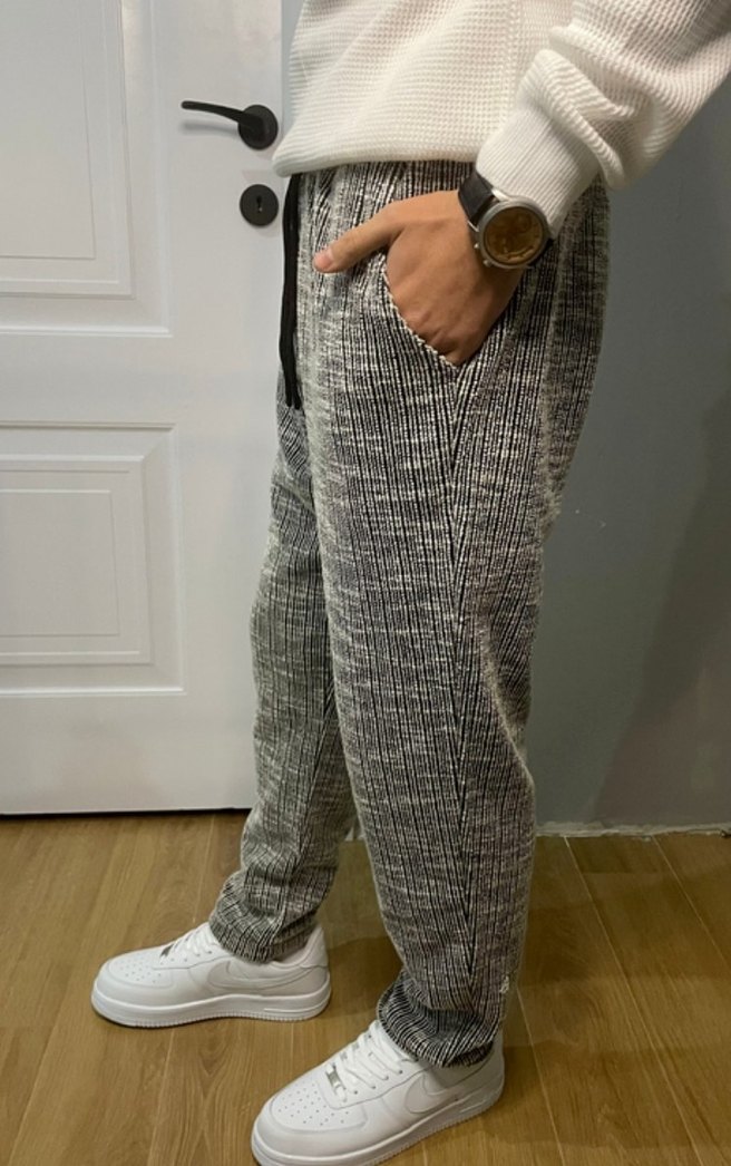 Gri Zebra Desenli Piliseli Kadın/Erkek Eşofman - Görsel 2