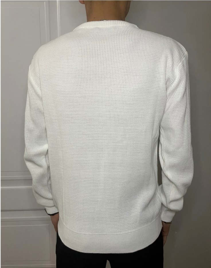 Erkek Beyaz Yuvarlak Yaka Örgü Kazak - Görsel 2