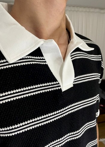 Erkek Siyah Beyaz Çizgili Polo Tişört - Görsel 3