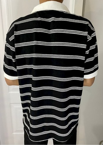 Erkek Siyah Beyaz Çizgili Polo Tişört - Görsel 2