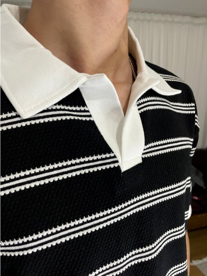 Erkek Siyah Beyaz Çizgili Polo Tişört - Görsel 3