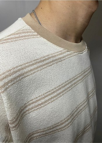 Bej Çizgili Erkek T-shirt - Görsel 3