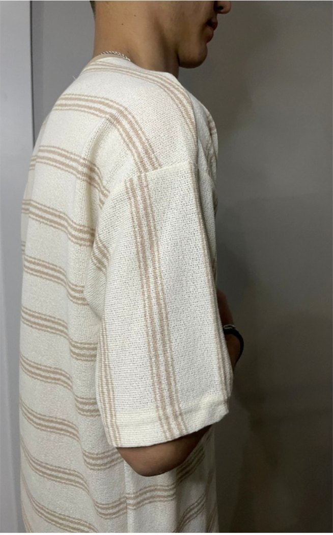 Bej Çizgili Erkek T-shirt - Görsel 4