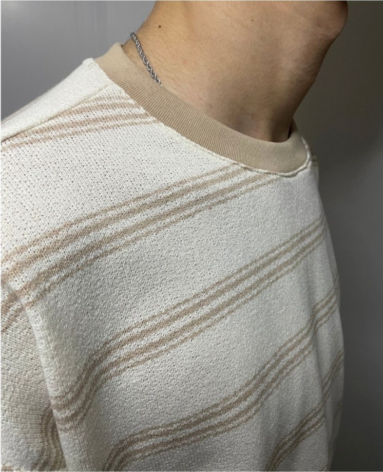 Bej Çizgili Erkek T-shirt - Görsel 3