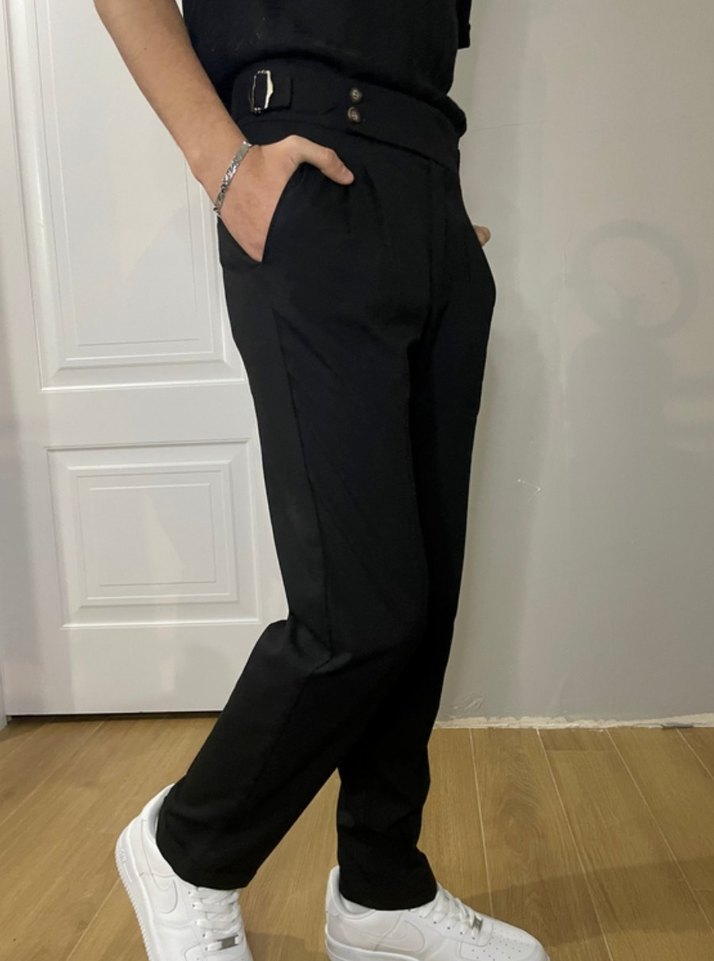 Siyah Kemerli Keten Pantolon - Görsel 2