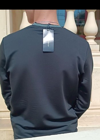 Siyah Baskılı Uzun Kollu Crew Neck Kazak - Görsel 4