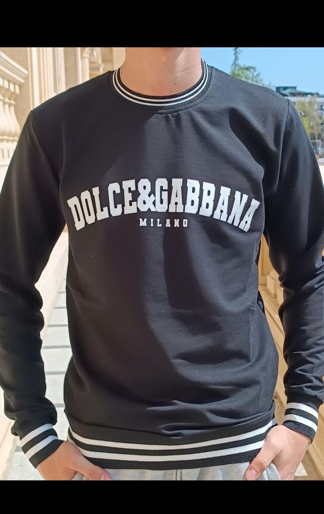 Siyah Baskılı Uzun Kollu Crew Neck Kazak - Görsel 2