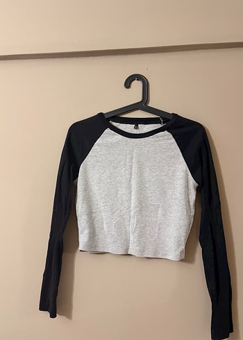 Uzun Kollu Gri Crop Top - Görsel 4