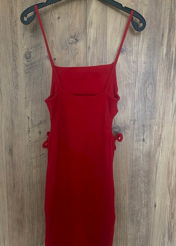 Kırmızı İnce Askılı Mini Elbise - Görsel 3