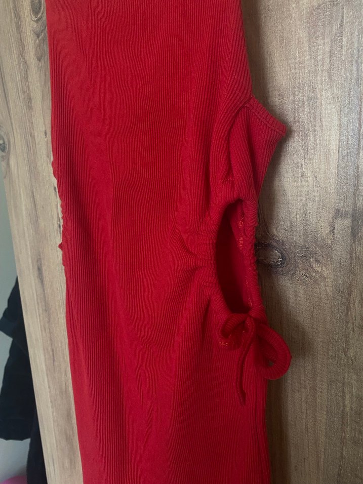 Kırmızı İnce Askılı Mini Elbise - Görsel 2