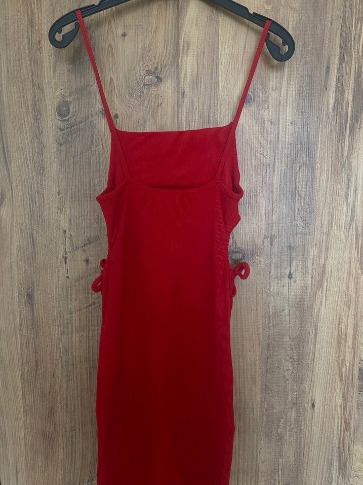Kırmızı İnce Askılı Mini Elbise - Görsel 3