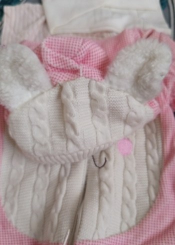 Kapüşonlu Pembe Bebek Tulum ikiz bebek - Görsel 4