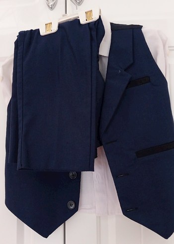 Koyu Mavi Düğmeli Erkek Çocuk takım elbise - Görsel 6