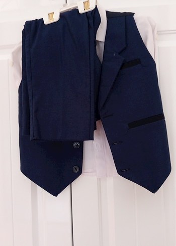Koyu Mavi Düğmeli Erkek Çocuk takım elbise - Görsel 5