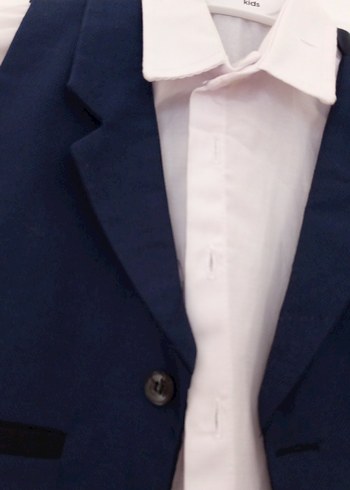 Koyu Mavi Düğmeli Erkek Çocuk takım elbise - Görsel 2