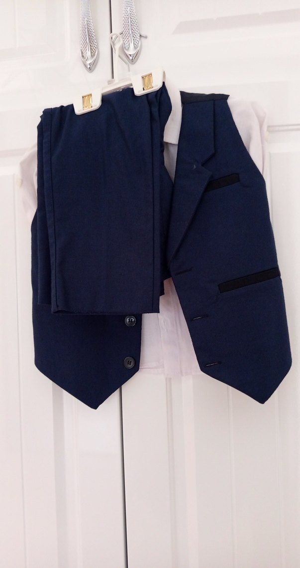 Koyu Mavi Düğmeli Erkek Çocuk takım elbise - Görsel 5