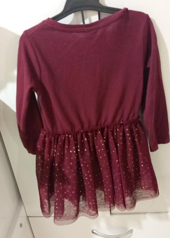 Bordo Uzun Kollu Kız Çocuk Elbise ikiz bebek - Görsel 5