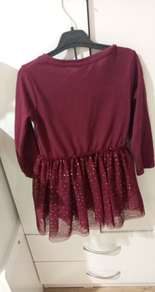 Bordo Uzun Kollu Kız Çocuk Elbise ikiz bebek - Görsel 5