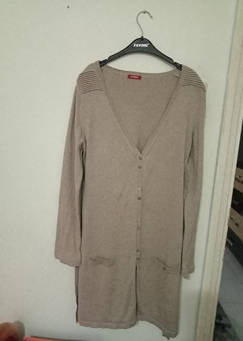 V yaka uzun kollu bej hırka - Görsel 2